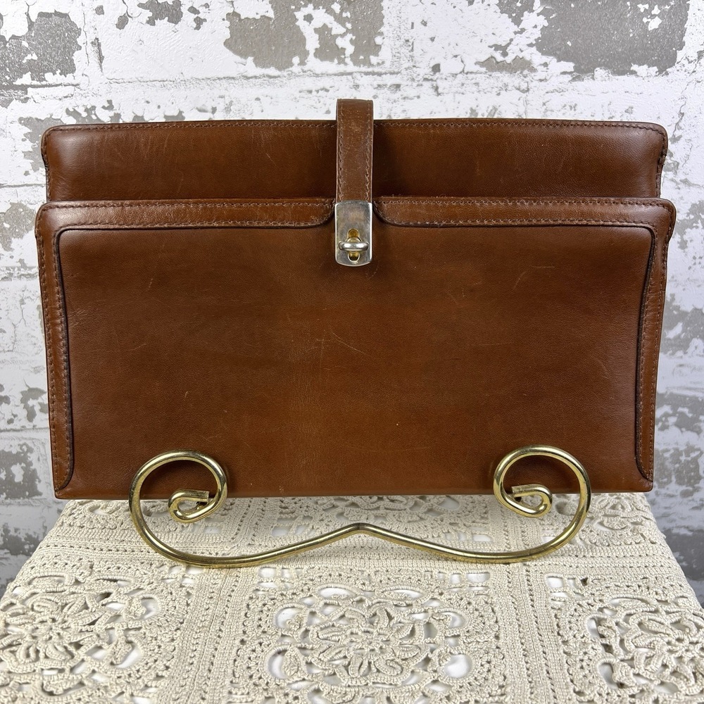 Vtg Luana Igor Italian Leather Clutch Purse Cognac Brown Quiet Luxury Minimalist